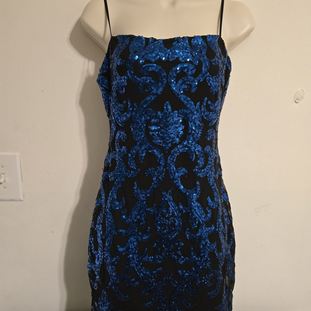 B Darlin Strapless Blue Sequin Dress